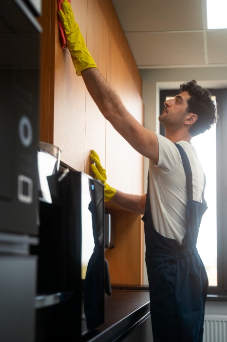 A Guy Is Cleaning Kitchen
