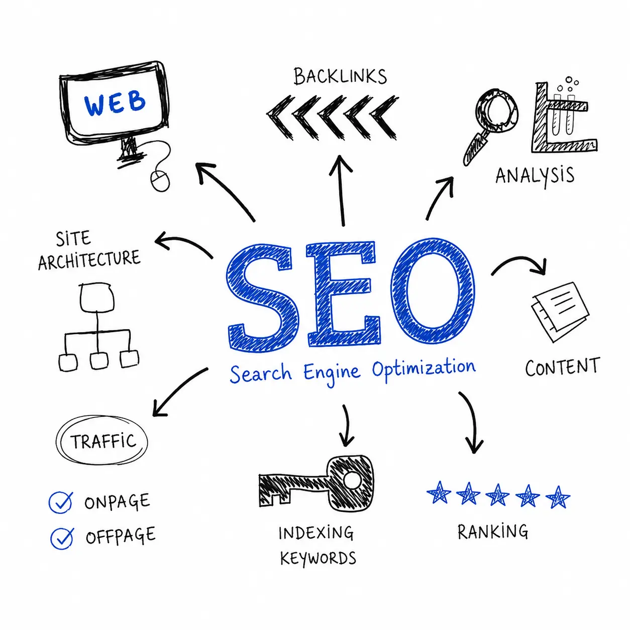 Hand-Drawn SEO Mind Map Infographic