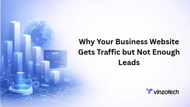 Illustration showing a business website receiving traffic but generating too few leads, highlighting the gap between website visitors and lead generation.